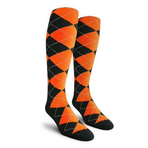 Ladies Over the Calf Argyle Socks Black and Orange