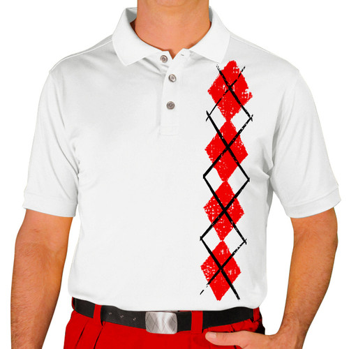 Mens Sport Pro Dry White Microfiber Shirt with Red Argyle Heaven Design Front