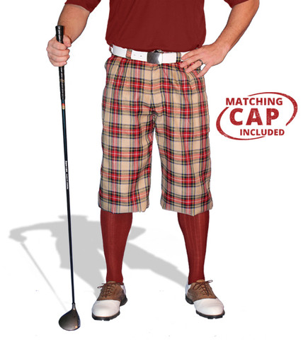 Mens Outdoor Sports Augusta Plaid Golf Knickers Front with Maroon Socks and Shirt