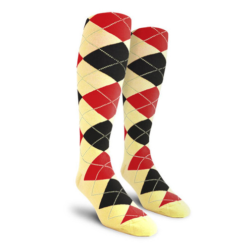 Youth Over the Calf Argyle Socks Natural, Black and Red
