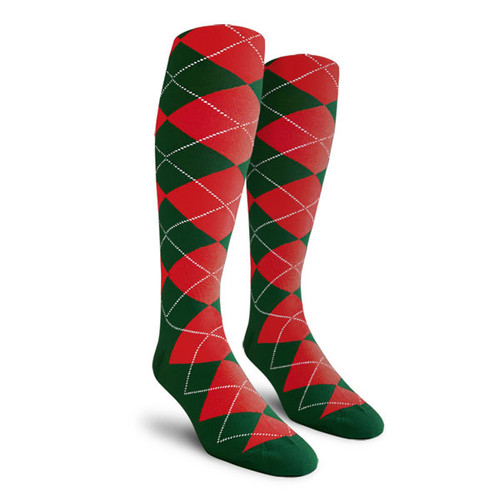 Youth Over the Calf Argyle Socks Dark Green and Red