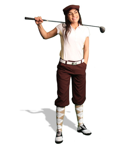 Ladies Brown, Khaki & White Golf Outfit