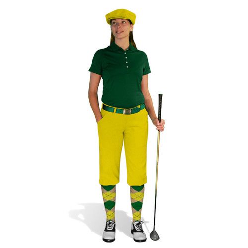 Golf Knickers Ladies Khaki, Dark Green & Yellow Golf Outfit