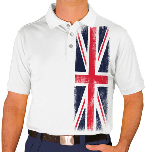 Mens Sport Pro Dry White Shirt with Great Britten Flag Design Front