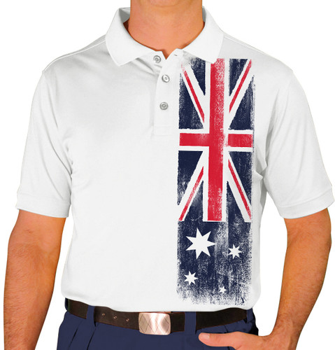 Mens Sport Pro Dry White Shirt with Australian Flag Design Front