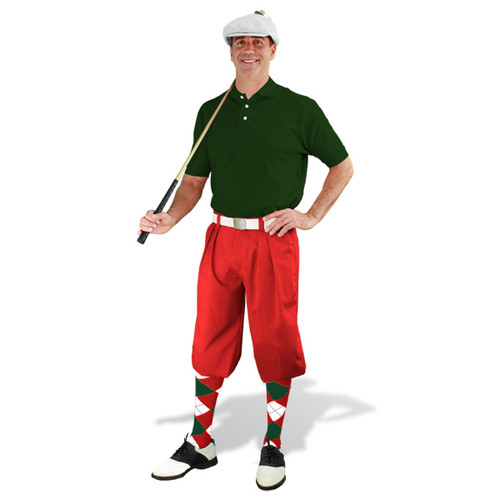 Mens Red, Dark Green & White Golf Outfit