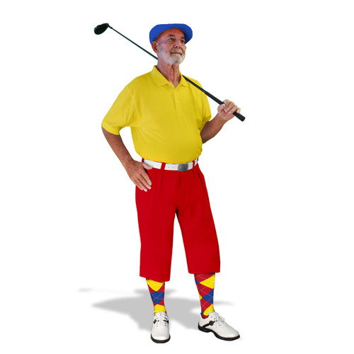 Mens Red, Yellow & Royal Blue Golf Outfit