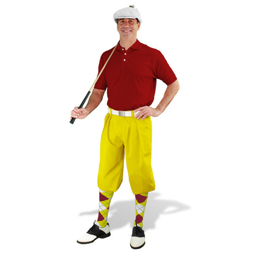 Mens Yellow, Maroon & White Golf Outfit