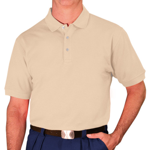 Mens Sport Clubhouse Cotton Solid Sand Golf Shirt Front