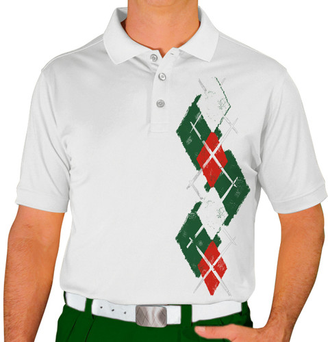 Mens Argyle Paradise Golf Shirt - 5L: Dark Green/Red/White