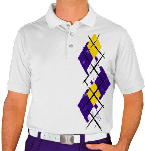 Mens Argyle Paradise Golf Shirt - 5Q: Purple/Yellow/White