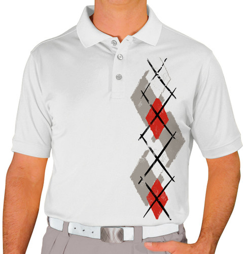 Mens Argyle Paradise Golf Shirt - 5T: Taupe/Red/White