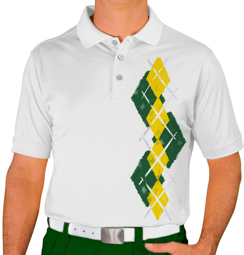 Mens Argyle Paradise Golf Shirt - EEE: Dark Green/Yellow