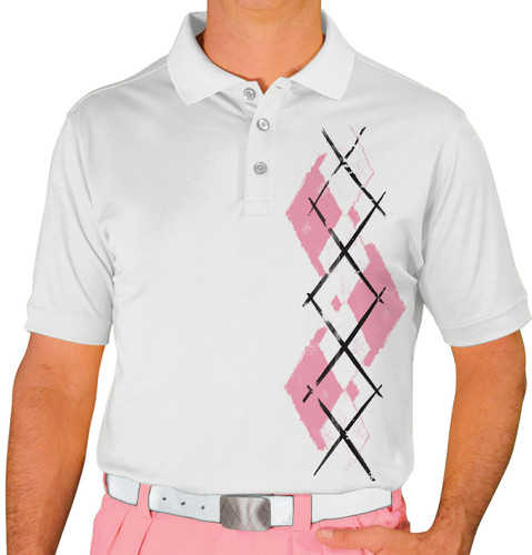 Mens Argyle Paradise Golf Shirt - FF: Pink/White