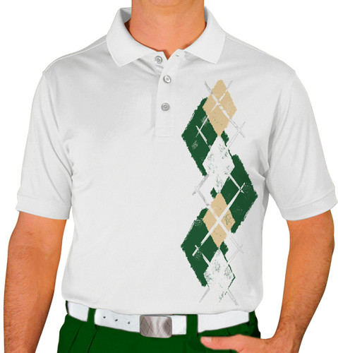 Mens Argyle Paradise Golf Shirt - HHHH: Dark Green/Khaki/White