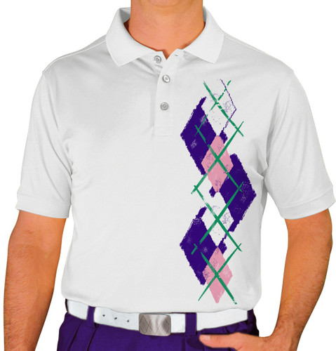 Mens Argyle Paradise Golf Shirt - OOO: Purple/Pink/White