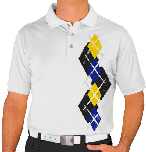 Mens Argyle Paradise Golf Shirt - SSSS: Black/Royal/Yellow