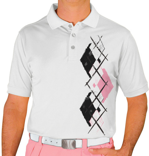 Mens Argyle Paradise Golf Shirt - XXXX: White/Pink/Black