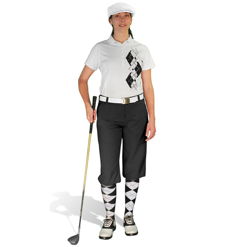 Ladies Golf Knickers Argyle Paradise Outfit L - Black/White