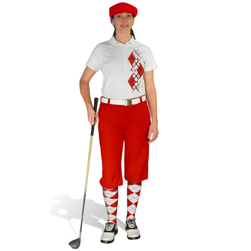 Ladies Golf Knickers Argyle Paradise Outfit S - Red/White