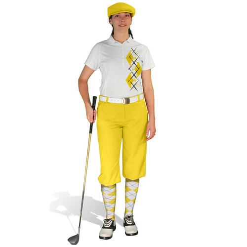 Ladies Golf Knickers Argyle Paradise Outfit Z - Yellow/White