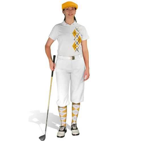 Ladies Golf Knickers Argyle Paradise Outfit FFF - Gold/White