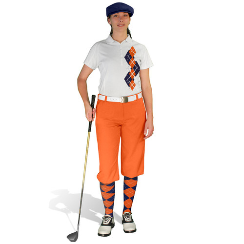 Ladies Golf Knickers Argyle Paradise Outfit HH - Navy/Orange