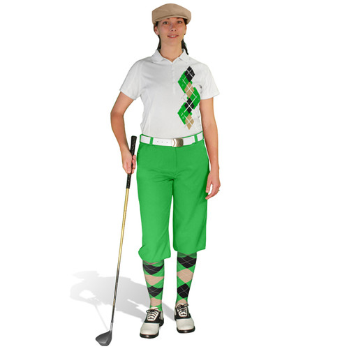 Ladies Golf Knickers Argyle Paradise Outfit MMM - Lime/Khaki/Black