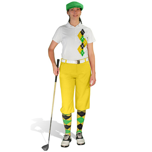 Ladies Golf Knickers Argyle Paradise Outfit QQQ - Yellow/Lime/Black