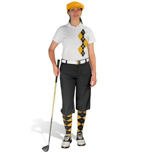 Ladies Golf Knickers Argyle Paradise Outfit SS - Gold/Black