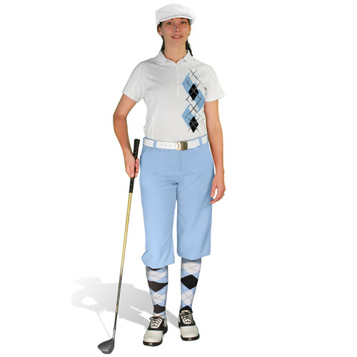 Ladies Golf Knickers Argyle Paradise Outfit YYYY - Light Blue/Black/White