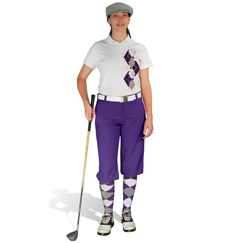 Ladies Golf Knickers Argyle Paradise Outfit ZZZ - Purple/Taupe/White