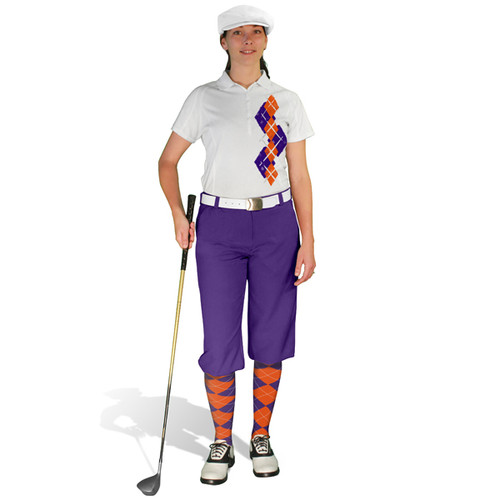 Ladies Golf Knickers Argyle Paradise Outfit 5D - Purple/Orange