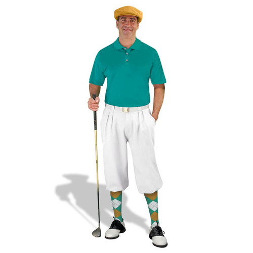 Mens White, Teal & Gold Golf Outfit