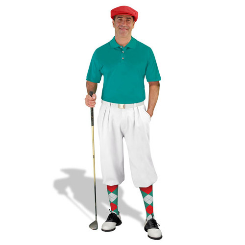 Mens White, Teal & Red Golf Outfit