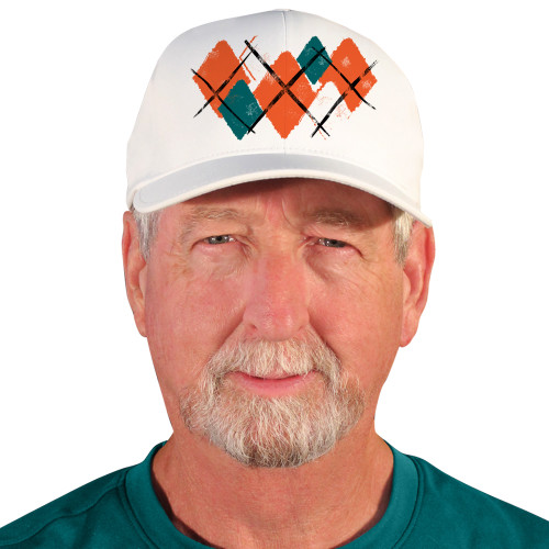 Active Series Sports Mens Baseball Cap Argyle Paradise Orange, White and Teal Design Front