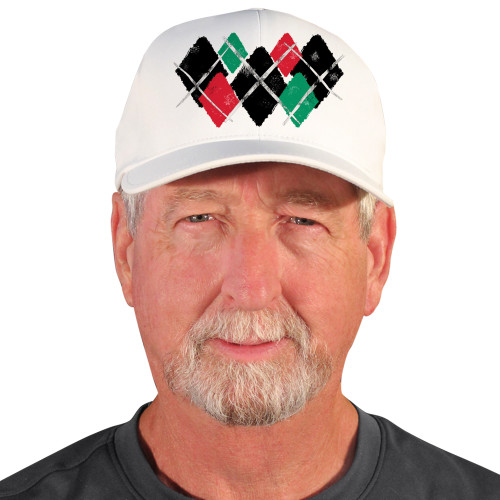 Active Series Sports Mens Baseball Cap Argyle Paradise Black, Red and Lime Green Design Front