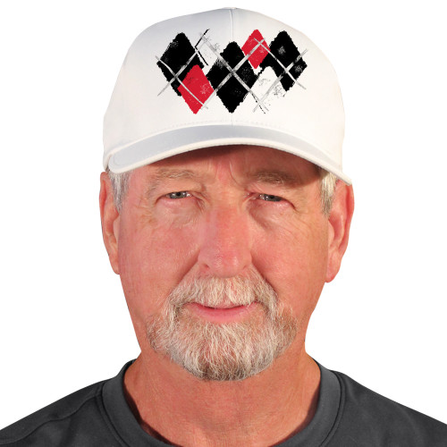 Active Series Sports Mens Baseball Cap Argyle Paradise Black, Red and White Design Front