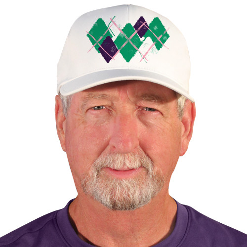Active Series Sports Mens Baseball Cap Argyle Paradise Lime Green, Purple and White Design Front