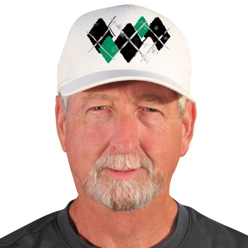 Active Series Sports Mens Baseball Cap Argyle Paradise Black, Lime Green and White Design Front