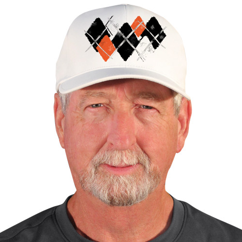 Active Series Sports Mens Baseball Cap Argyle Paradise Black, Orange and White Design Front