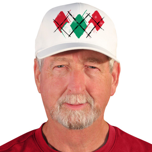 Active Series Sports Mens Baseball Cap Argyle Paradise White, Lime Green and White Design Front