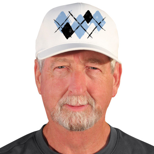 Active Series Sports Mens Baseball Cap Argyle Paradise Light Blue, Black and White Design Front