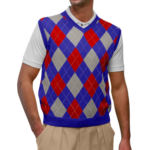 Argyle Sweater Vest - Mens Royal/Taupe/Red