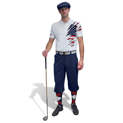 Golf Knickers - American Patriot Heroes Ripped Flag Outfit - Navy