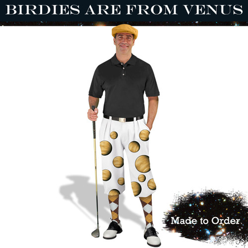 Mens Snickers Planet Mercury Outfit Outdoor Sports White Microfiber Golf Knickers featuring the Planet Mercury With Matching Cap, Shirt and Argyle Socks