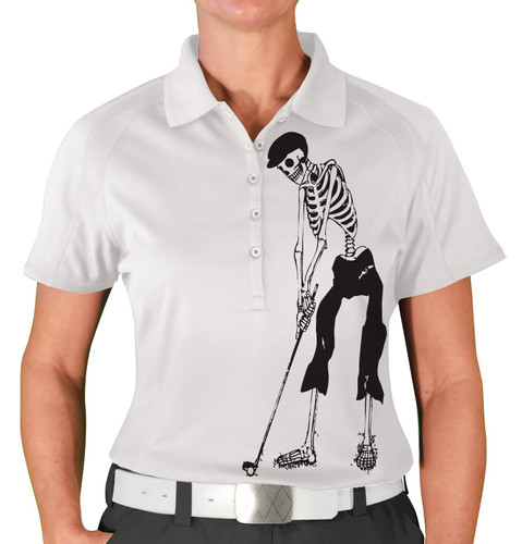 Ladies Halloween Golf Shirt - Golfing Skeleton