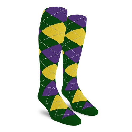 Argyle Socks - Ladies Over-the-Calf - 6F: Dark Green/Yellow/Purple