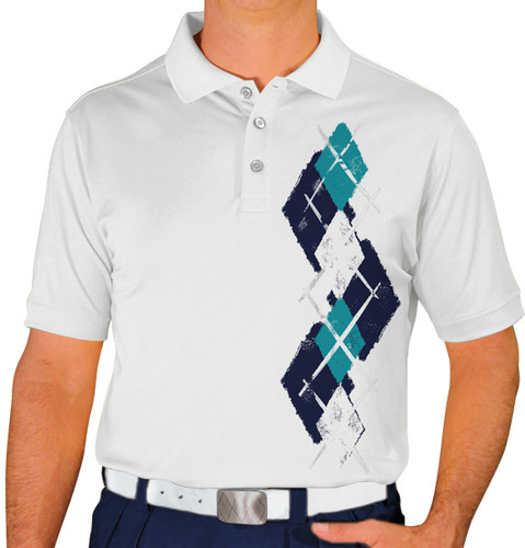 Mens Argyle Paradise Golf Shirt - 6P: Navy/White/Teal