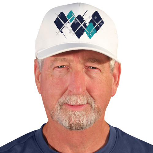 Active Series Sports Mens Baseball Cap Argyle Paradise Navy, White and Teal Design Front